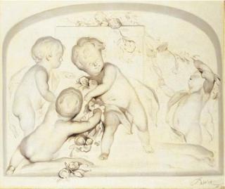 Jacob De Wit - Putti adorning an altar with flowers: feigned bas relief
