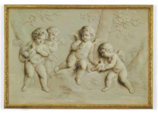 Jacob de Witt - putti with doves in a wooded landscape