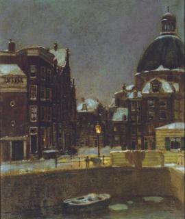 Jacob Dooijewaard - Ronde Lutherse Kerk: the Singel on a winters night