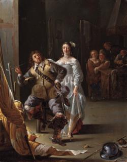 Jacob Duck - A Kortegaardje: a woman flirting with an ensign in an inn