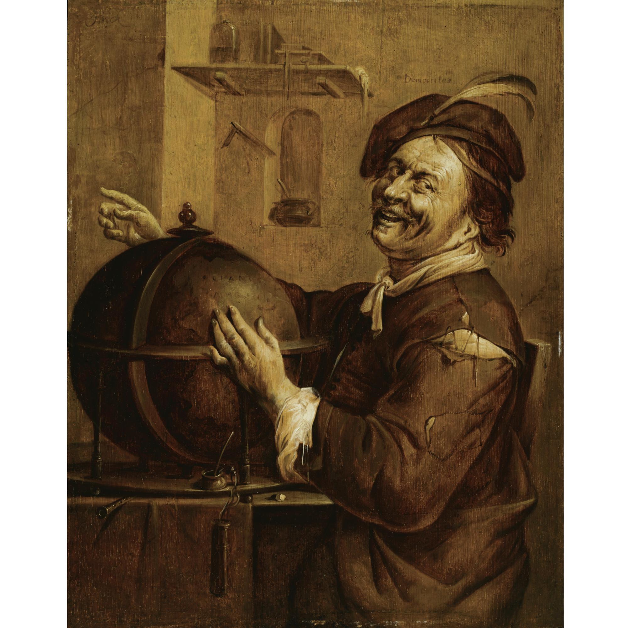 Jacob Duck - Laughing Democritus, Seated Next To A Terrestrial Globe