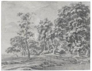 Jacob Esselens - A View Of A Forest With A Path Next To A Stream