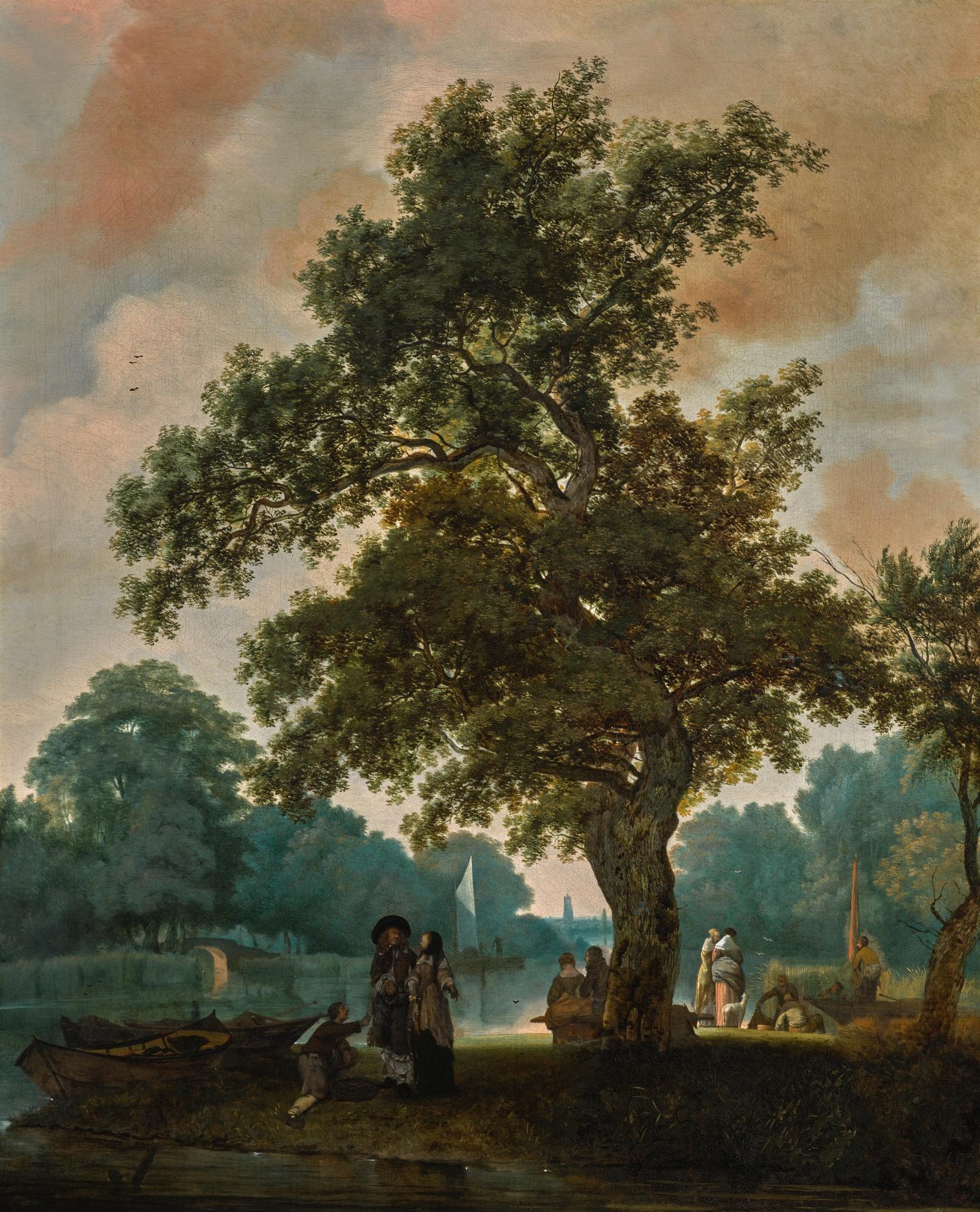 Jacob Esselens - An Elegant Company By A Lake, With Utrecht Cathedral In The Distance