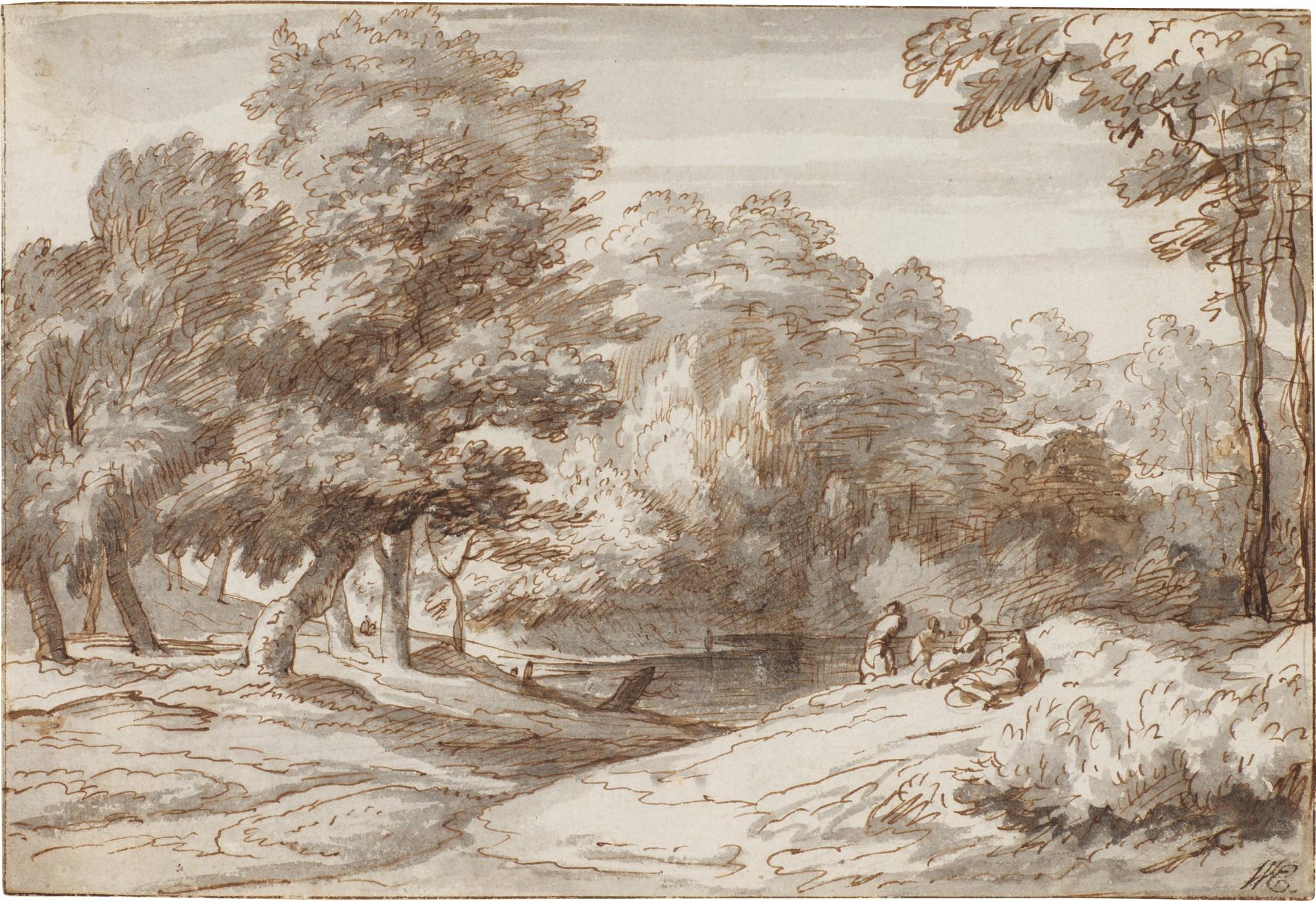 Jacob Esselens - Figures resting in a wooded landscape