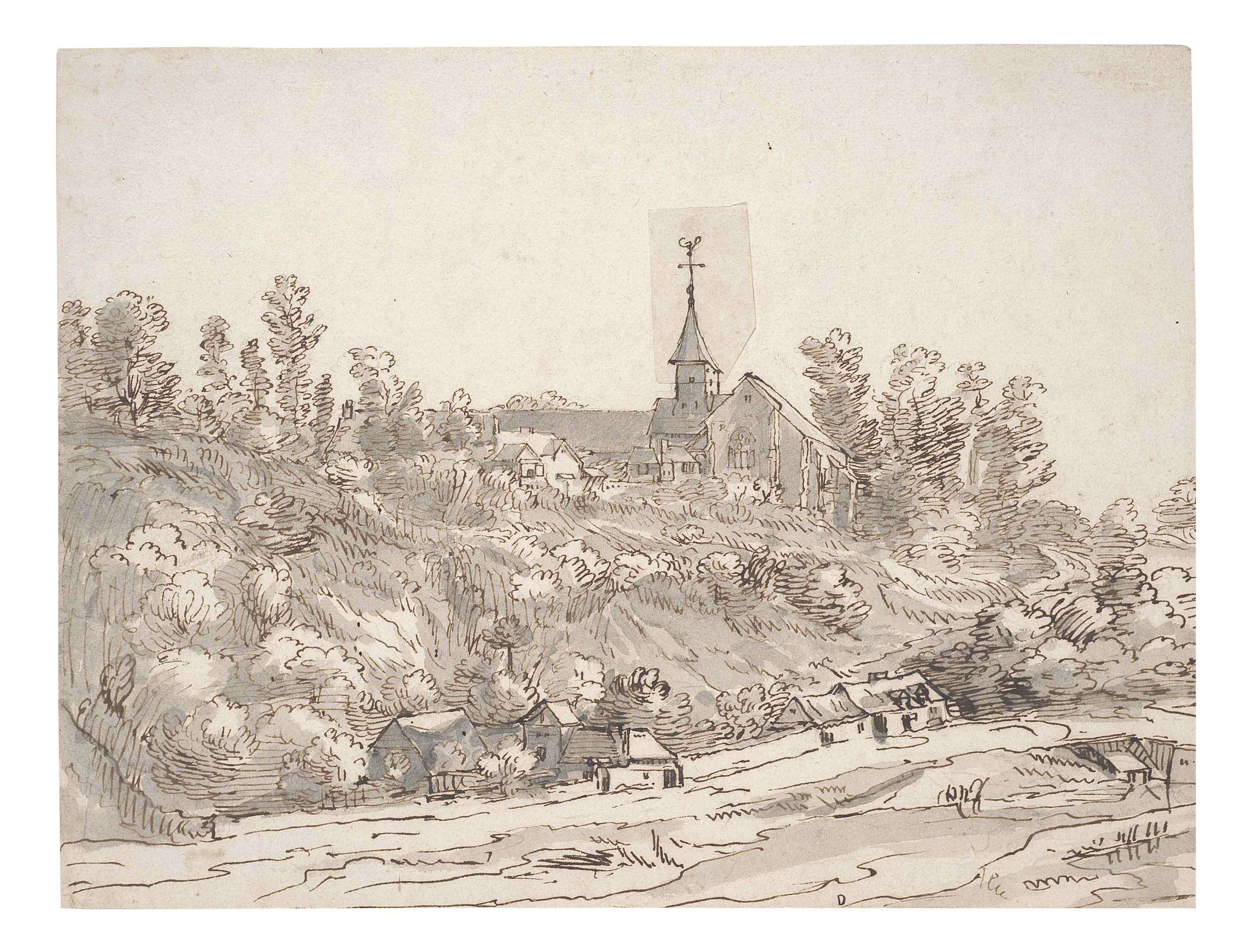 Jacob Esselens - View of a village with a church spire