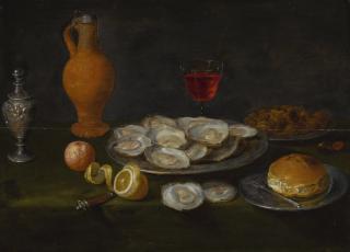 Jacob Foppens Van Es - A Still Life With Oysters, Chestnuts, All On Pewter Plates, Together With A Peeled Lemon, An Orange And Other Items On A Table