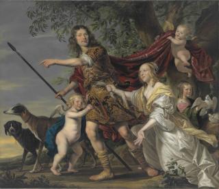 Jacob Frans Van Der Merck - Portrait of a lady and a gentleman as Venus and Adonis, full-length