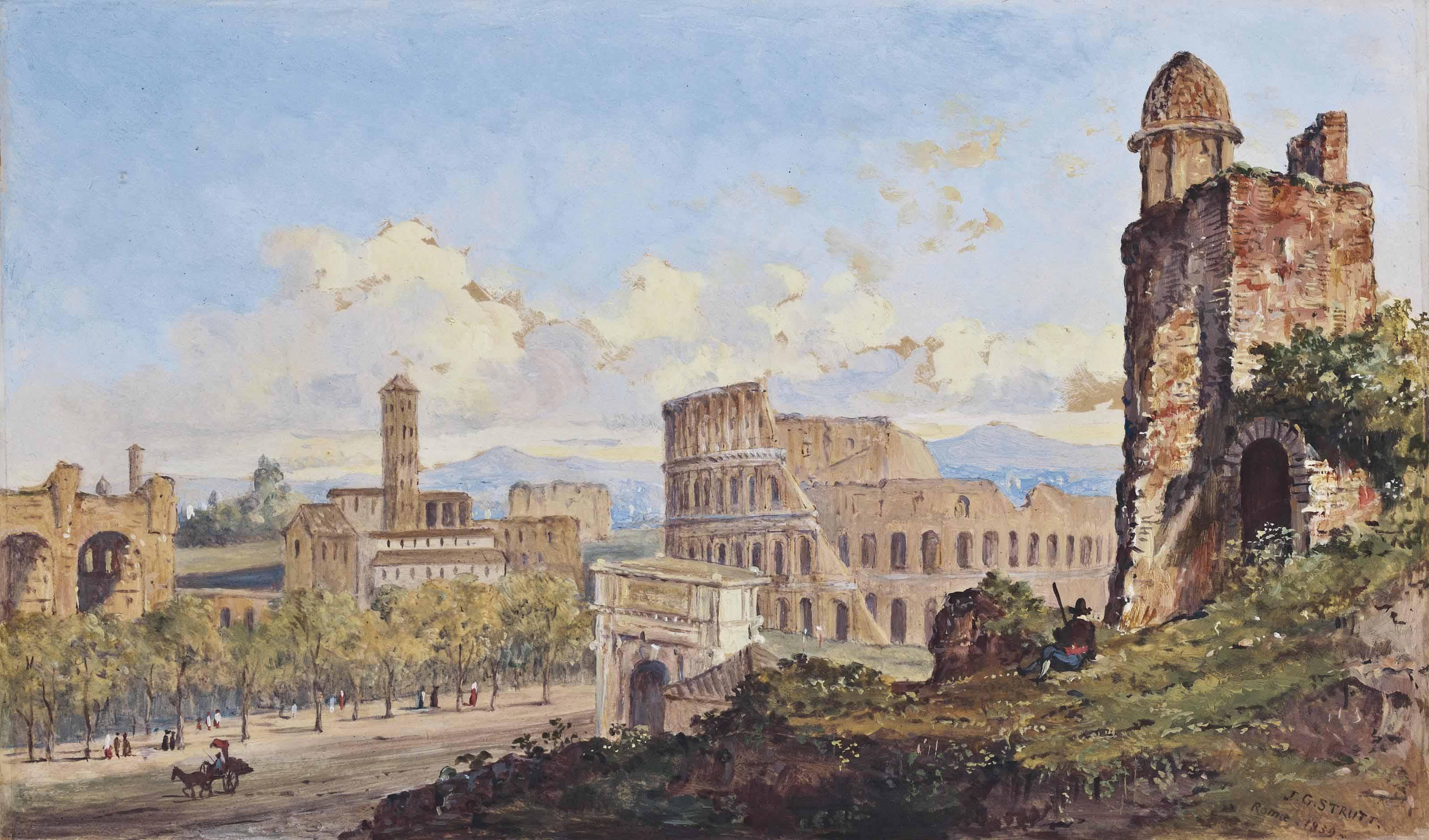 Jacob George Strutt - The Colosseum, Rome (Illustrated); Figures Before The Forum, Rome; And Castel Sant\'Angelo And St. Peter\'S Viewed From Across The Tiber
