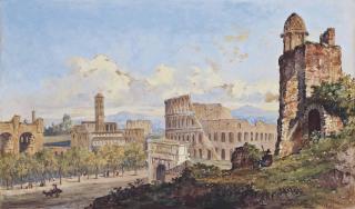 Jacob George Strutt - The Colosseum, Rome (Illustrated); Figures Before The Forum, Rome; And Castel Sant\'Angelo And St. Peter\'S Viewed From Across The Tiber