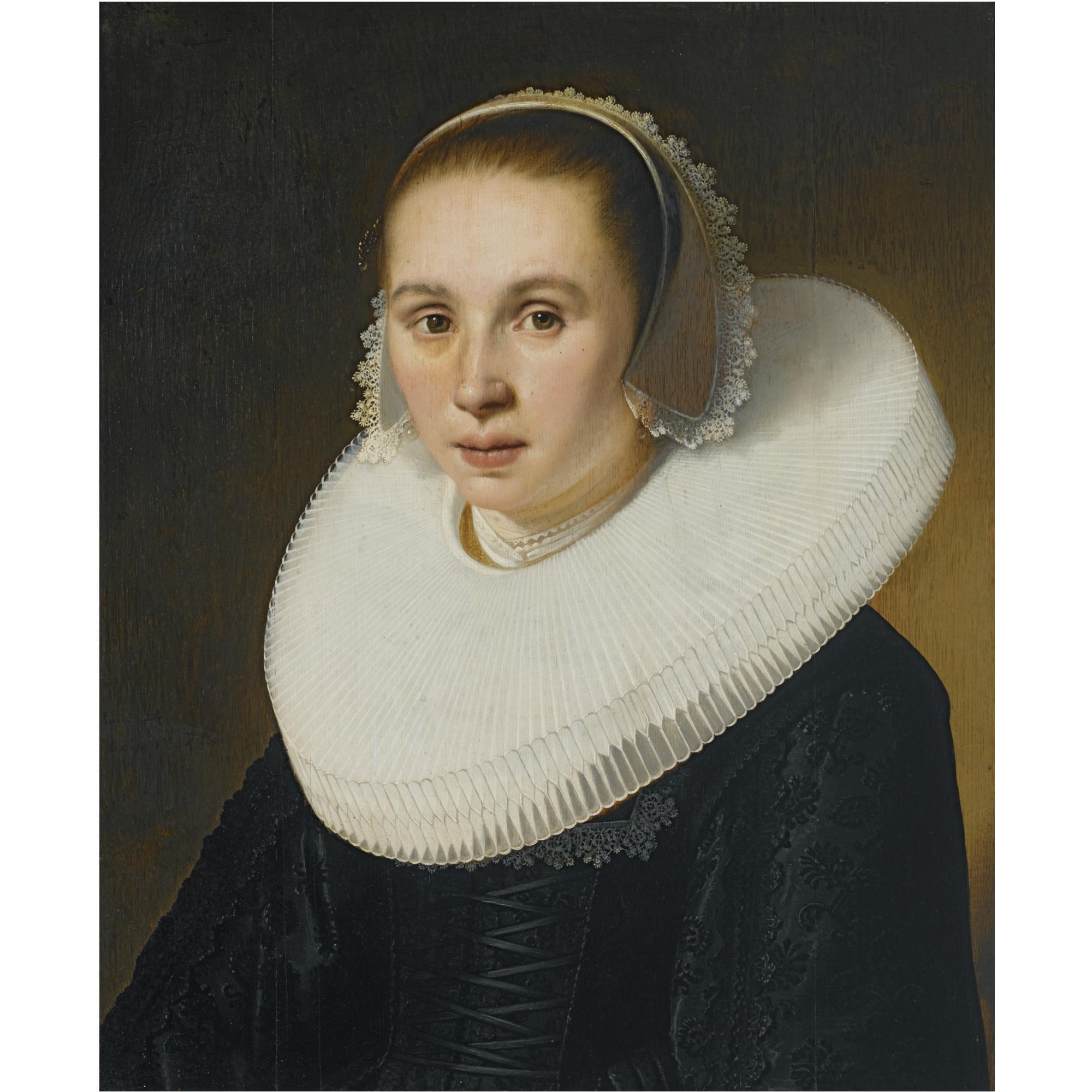 Jacob Gerritsz. Cuyp - Portrait Of A Lady, Bust-Length, Wearing A Black Dress With A Molensteenkraag And A White Lace Bonnet