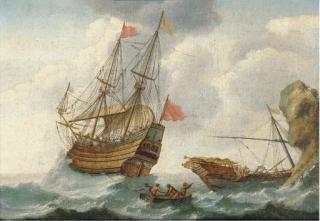 Jacob Gerritz Loef - A Warship In Distress Off The Coast