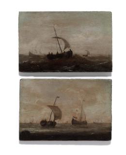 Jacob Gerritz. Loef - Shipping In A Stormy Sea; And Shipping In A Calm Sea Unframed (2)
