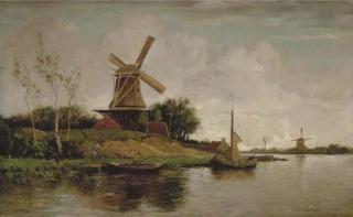 Jacob Henicus Maris - Windmill in Dutch landscape