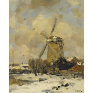 Jacob Henricus Maris - A Windmill In A Winter Landscape