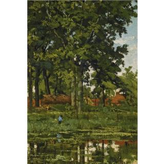 Jacob Henricus Maris - Dutch a Figure In A Wooded Landscape