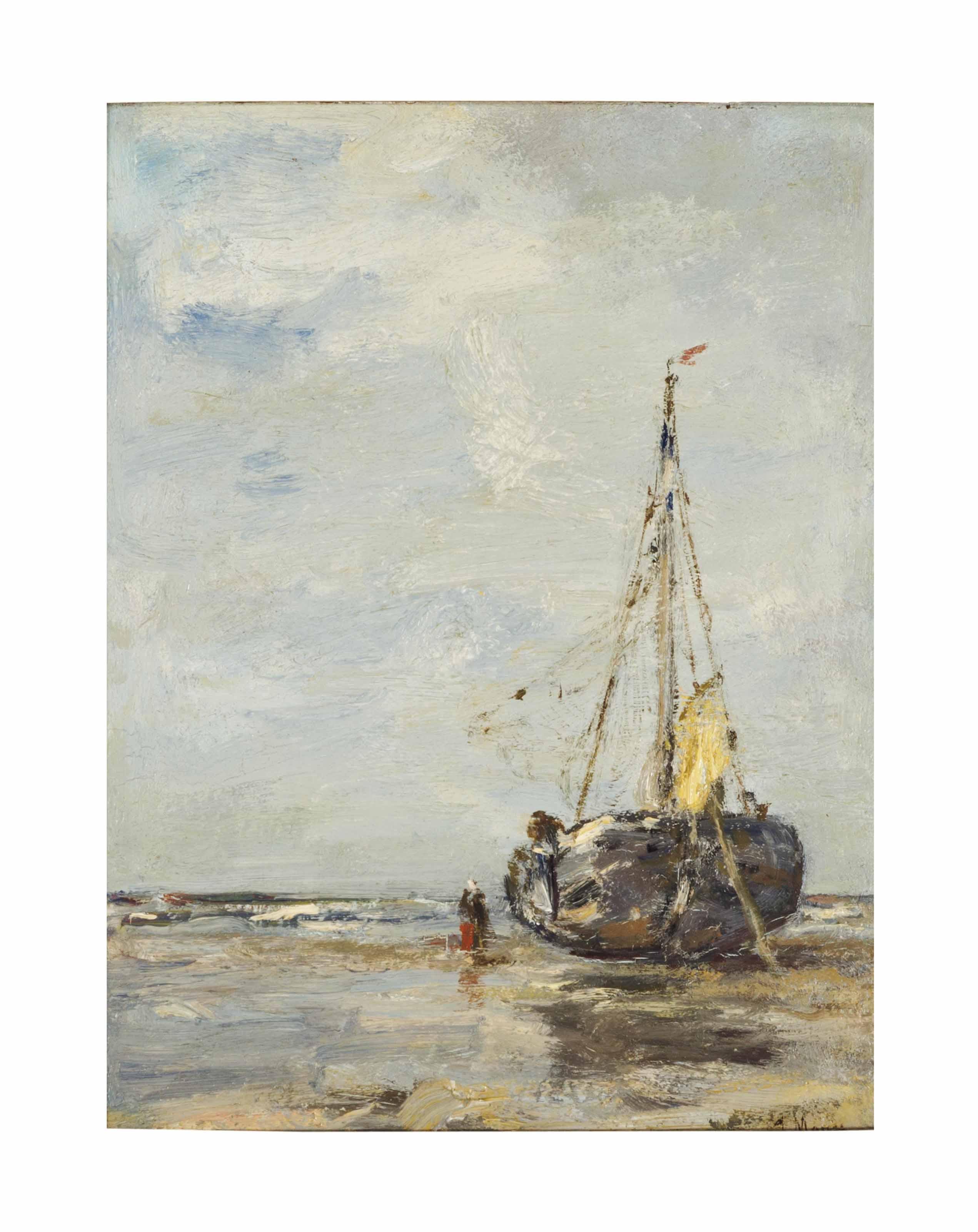 Jacob Henricus Maris - Sailing Ship at Low Tide (Fishing Smack on the Beach)