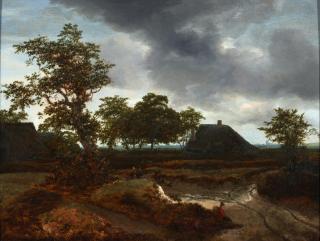 Jacob Isaackz van Ruisdael - Landscape with Figures and Cottages framed 50.5 x 60.5 x 5.3 cm (19 7/8 x 23 13/16 x 2 1/16 in).