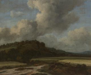 Jacob Isaacsz. van Ruisdael - A stag hunt in an extensive river landscape