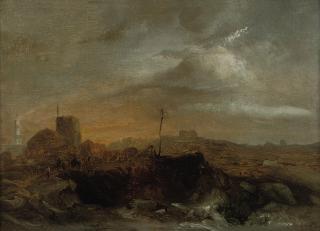 Jacob Jacobs - A camel train before a coastal settlement