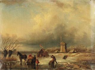 Jacob Jan Coenraad Spohler - Figures in a frozen landscape