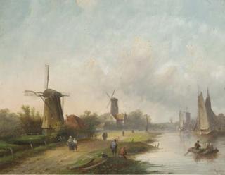 Jacob Jan Coenraad Spohler - Summer: windmills along a river