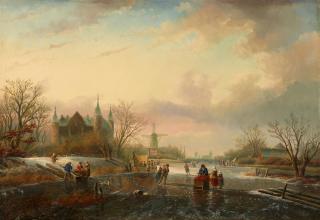 Jacob Jan Coenraad Spohler - Winterlandschaft mit Kastell und Eisvergnügen