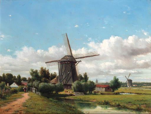 Jacob Jan Van Der Maaten - A summer landscape with villagers on a track by a windmill