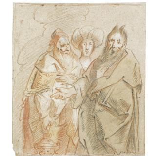 Jacob Jordaens - A Study Of Three Men, One Wearing A Turban, Another Holding A Censer