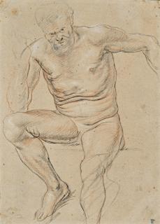 Jacob Jordaens - An academy of a male nude seated (recto); A goat and a head of goat (verso)