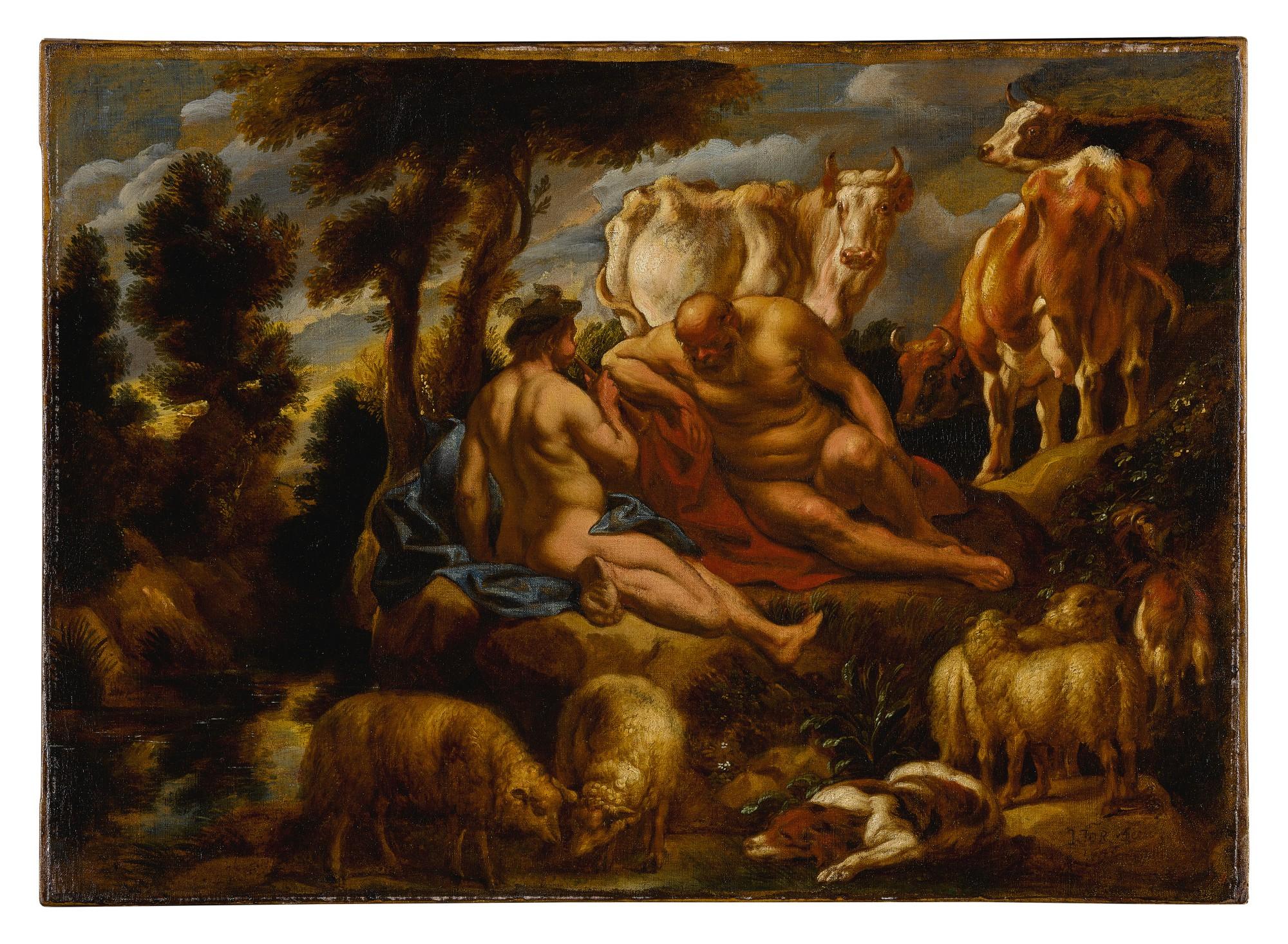 Jacob Jordaens - Mercury playing Argus to sleep with his flute, with Io transformed into a white heifer