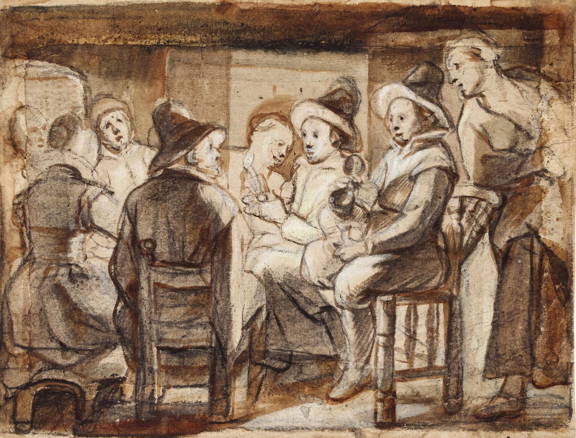 Jacob Jordaens - Recto: Interior Scene With Figures Seated Around A Table;  Verso: Partial Study Of A Similar Scene