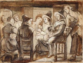 Jacob Jordaens - Recto: Interior Scene With Figures Seated Around A Table;  Verso: Partial Study Of A Similar Scene
