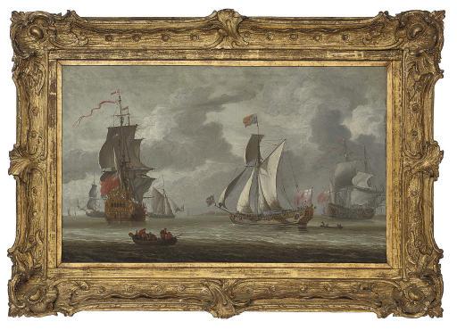 Jacob Knyff - The Royal Yacht Cleveland, with King Charles II aboard, arriving to inspect the flagship at the Nore