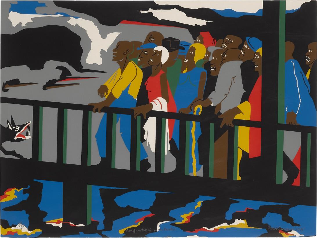 Jacob Lawrence - Confrontation at the Bridge (Nesbett 75-2)
