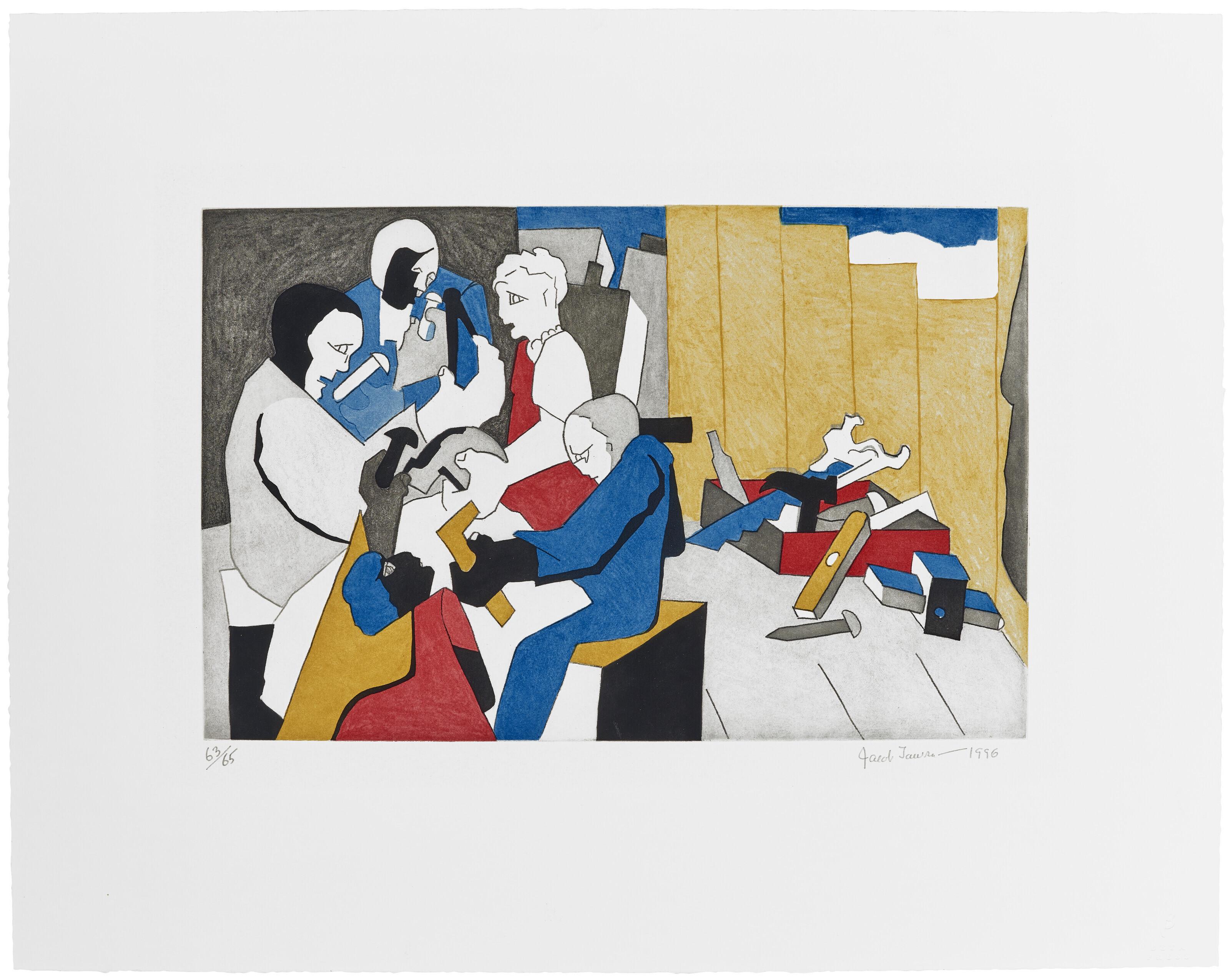 Jacob Lawrence - Five Builders with Tool Box, from The Builders Suite