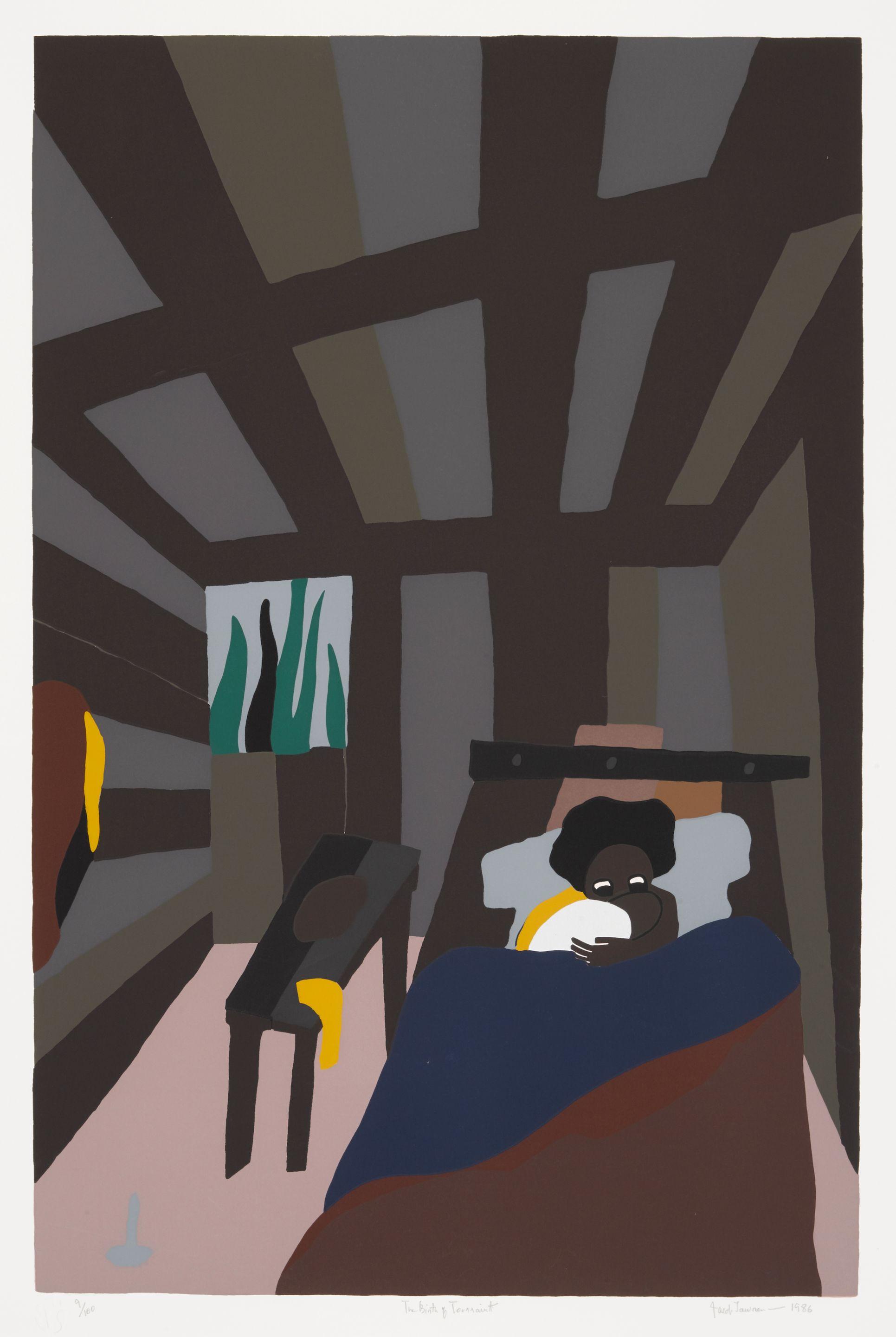 Jacob Lawrence - The Birth of Toussaint L\'Ouverture, from The Life of Toussaint L\'Ouverture