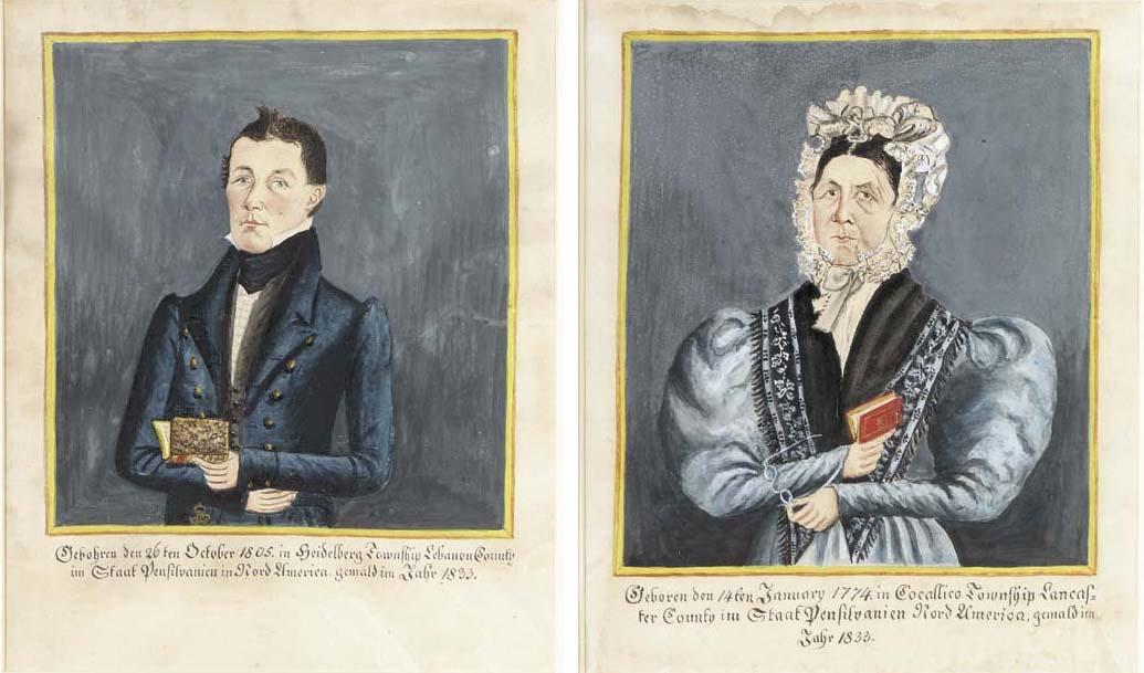 Jacob Maentel - A Pair of Portraits: Catherine Illig Waechter and her son, Jonathan