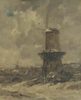 Jacob Maris - A windmill in the snow
