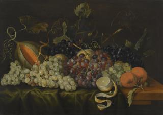 Jacob Marrel - Still Life With Red, Black And Green Grapes On The Vine, Together With Oranges, A Partly-Peeled Lemon And A Melon On A Draped Table-Top