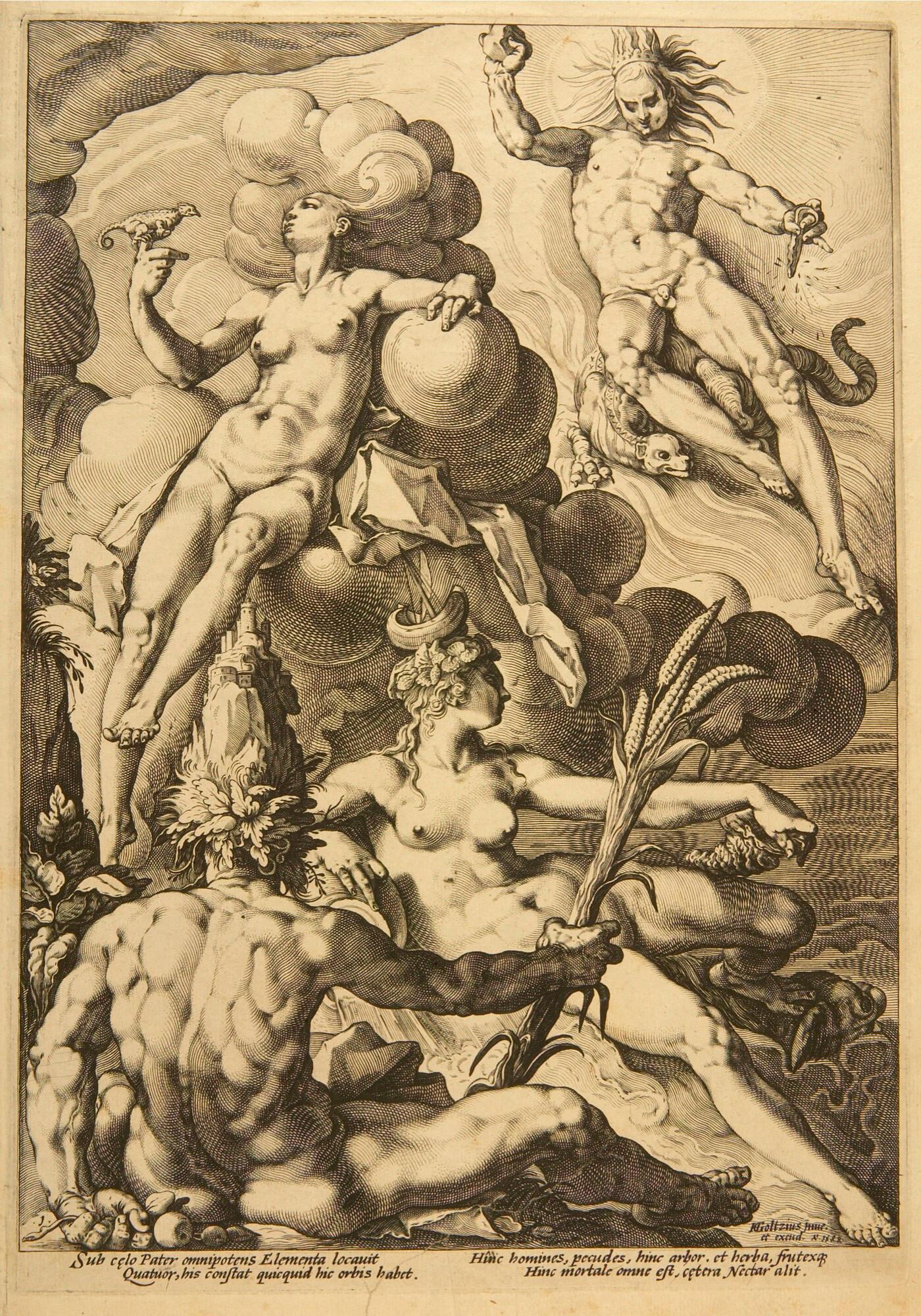 Jacob Matham - 2 Bll.: Die vier Elemente – Die fünf Sinne.