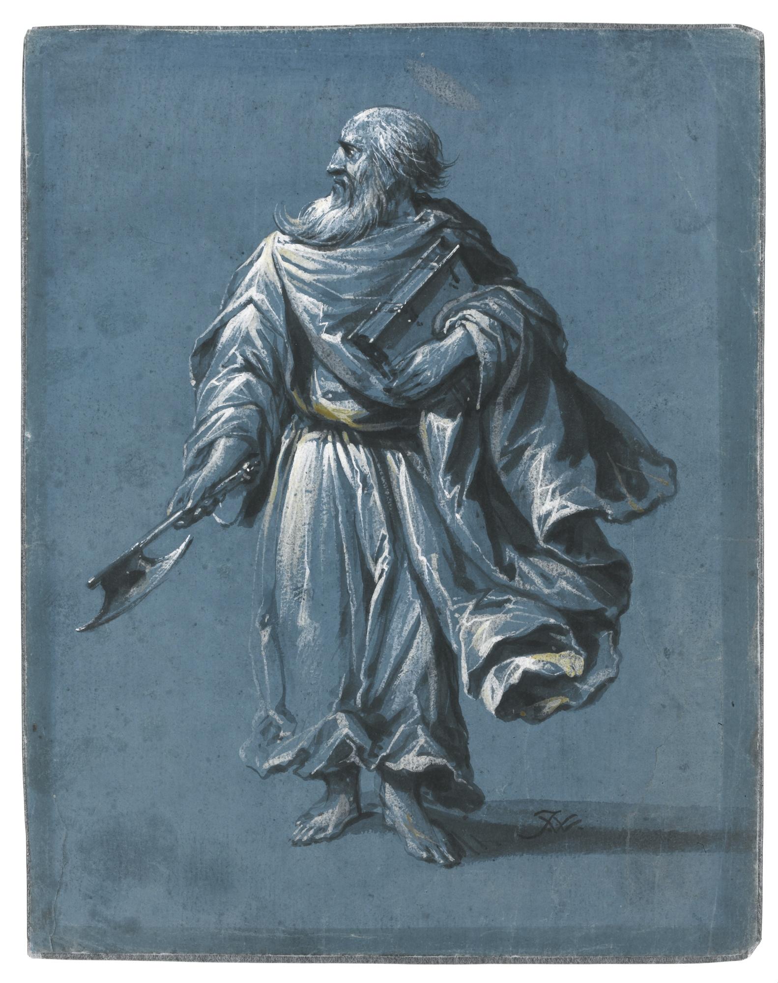 Jacob Matthias Weyer - Four Saints And A Man With A Horn And Hound: A) Possibly St. Boniface; B) Possibly St. Jude The Apostle; C) St. Paul Holding A Sword; D) A Saint Holding A Crutch?; E) A Man With A Horn And Hound