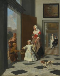 Jacob Ochtervelt - A Child And Nurse In The Foyer Of An Elegant Townhouse, The Parents Beyond
