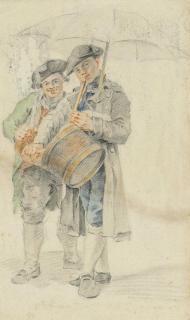 Jacob Perkois - Double portrait of the drummers J.A. Matot and J. Renier, one holding a flute and an umbrella