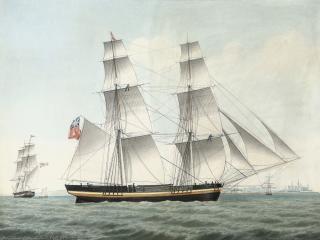 Jacob Petersen of Copenhagen - The brig Triad of Sunderland in The Sound with Kronborg Castle off her port bow