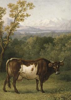 Jacob Philipp Hackert - A Cow Out To Pasture, An Alpine Landscape Beyond