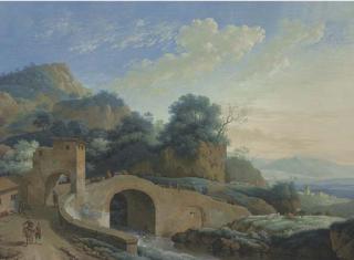 Jacob Philipp Hackert - A Mountain Landscape With A Bridge Over A River In The Foreground
