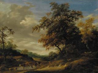Jacob Salomonsz. Van Ruysdael - A wooded landscape with herders resting and cattle and sheep grazing
