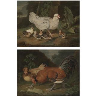 Jacob Samuel Beck - A Landscape With A Cockrel And A Hen; A Landscape With A Hen And Her Chicks