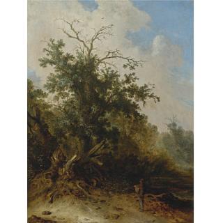 Jacob Sibrandi Mancadan - A Woodman Standing Before A Blasted Oak On A Forest Path