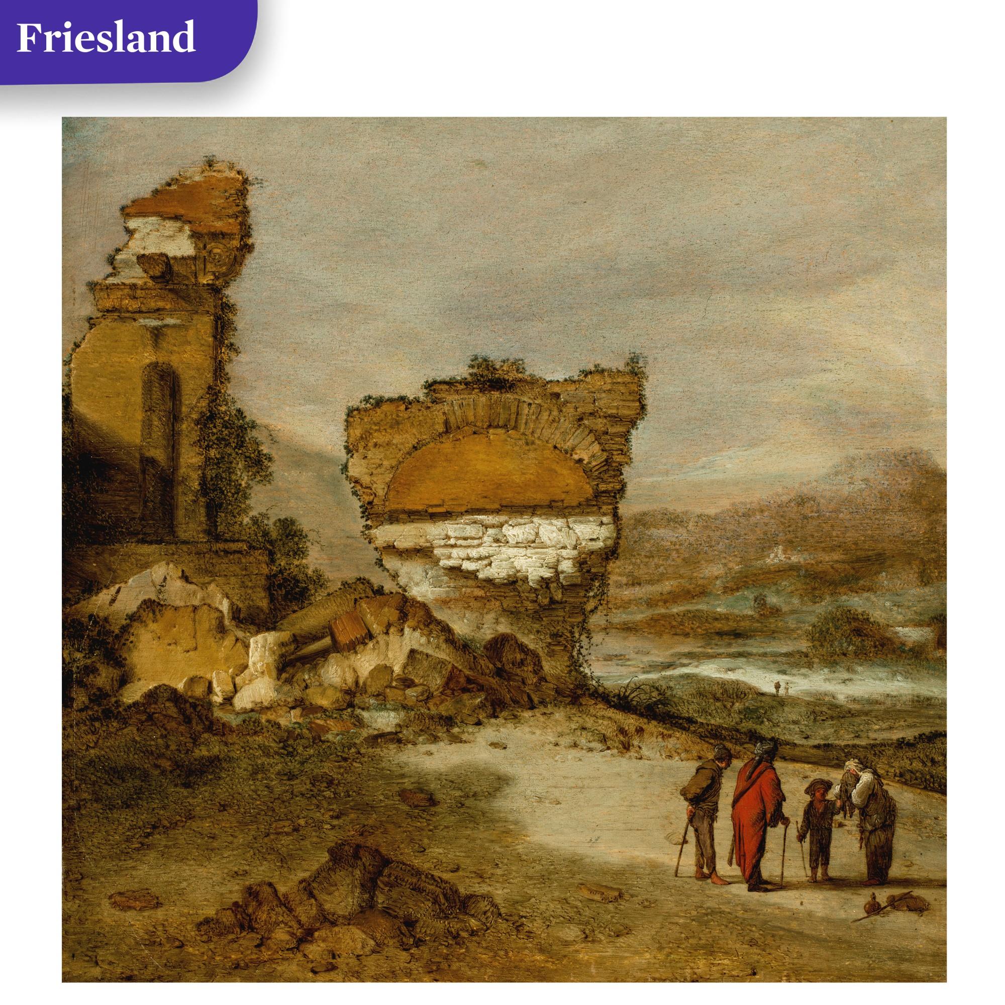 Jacob Sibrandi Mancadan - Landscape with figures near Roman ruins